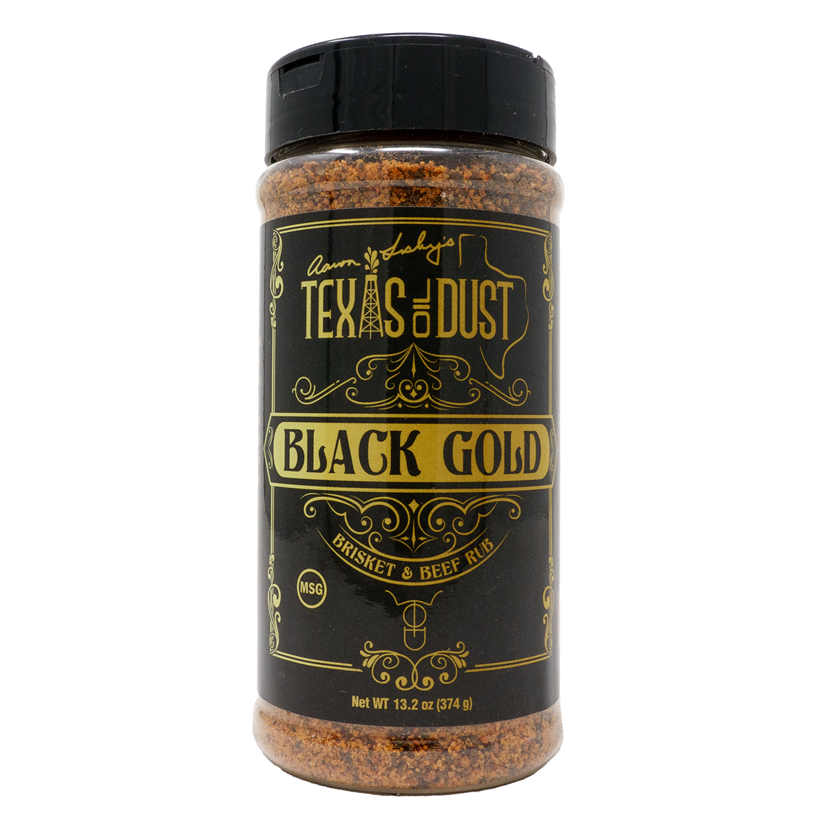 Bottle of Black Gold rub from Texas Oil Dust